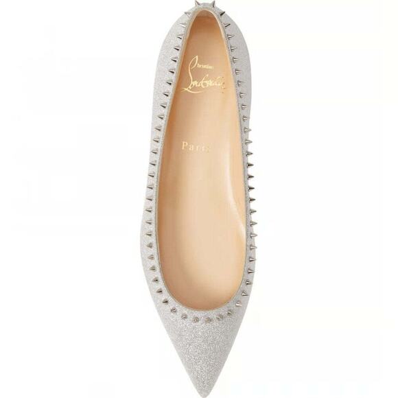 Christian Louboutin Anjalina Flat Silver Glitter Spike Pointed Ballerina 37.5 - Picture 8 of 12